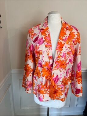 Susan Graver Pink & Orange Floral Tie-Waist Blazer